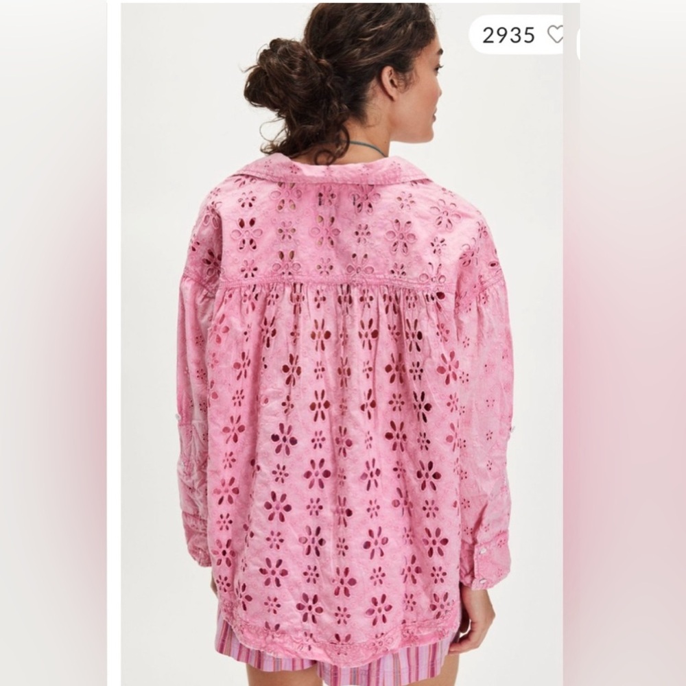 Free People Pink Eyelet Blouse